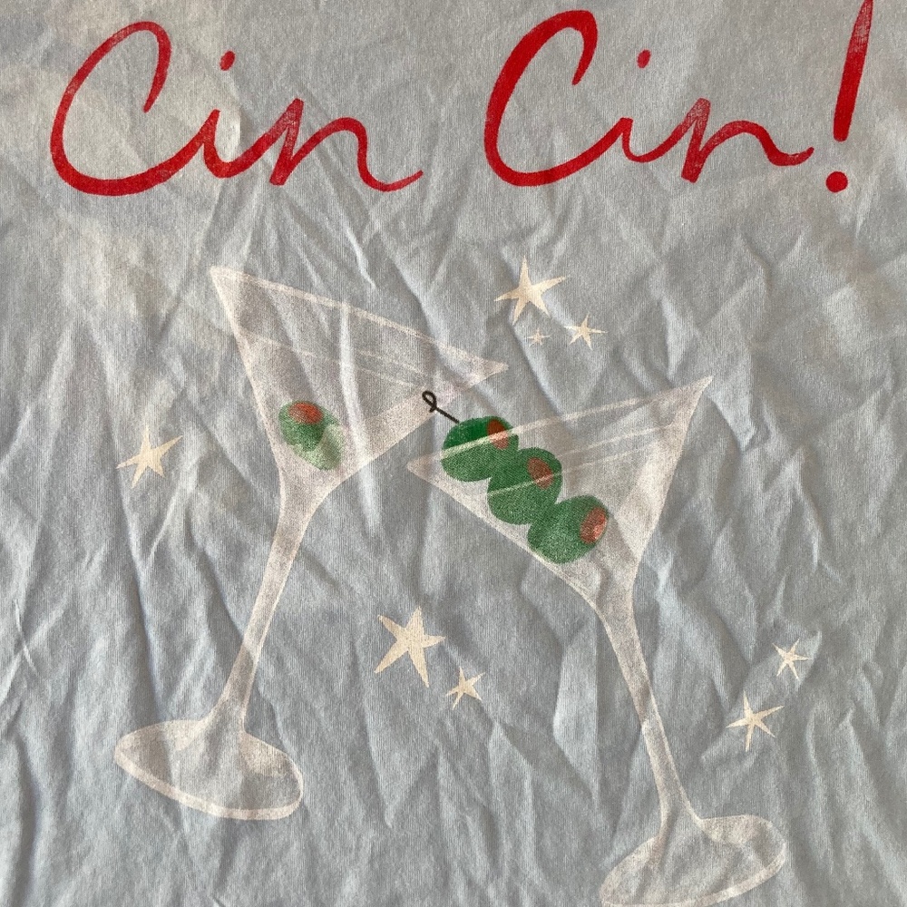 Daydreamer Cin Cin Martini Cocktail Graphic T Shirt Light Blue Women's Small - Picture 6 of 9